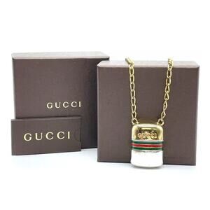 Gucci Vintage Perfume Bottle Sherry Line Gold Color Necklace W/Box